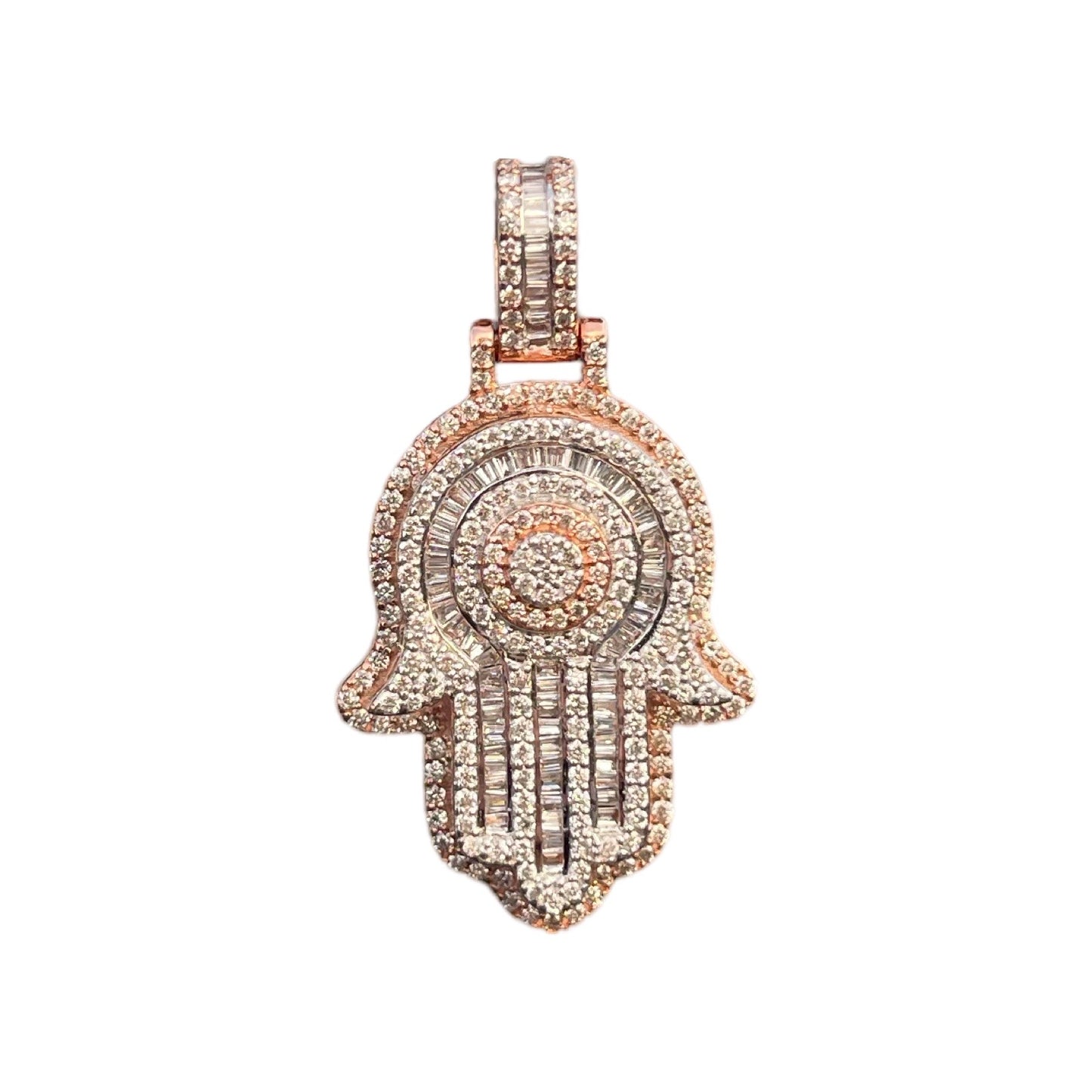 Hamsa Hand 10kt Rose and White Gold Diamond 1.03CT 1”