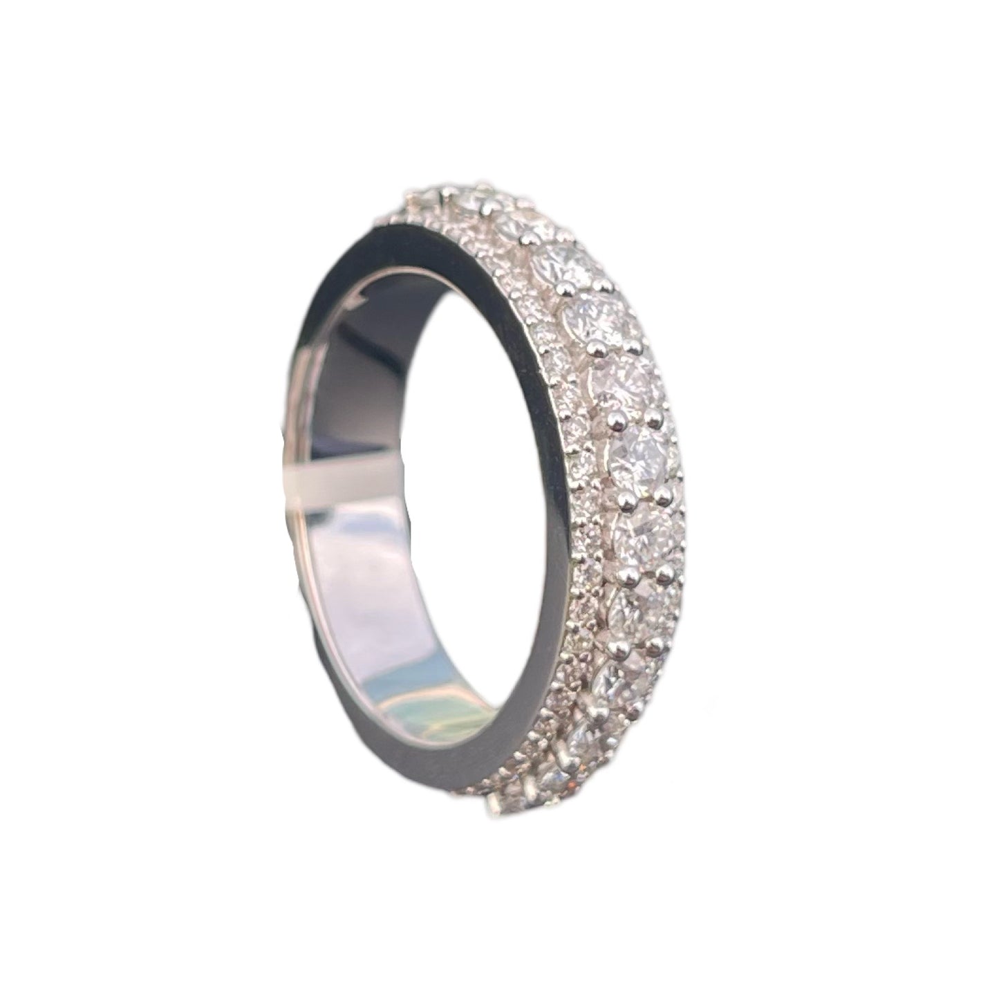 3 Row Round Diamond Band 10kt White Gold 1.65 CTs Diamonds Size 10