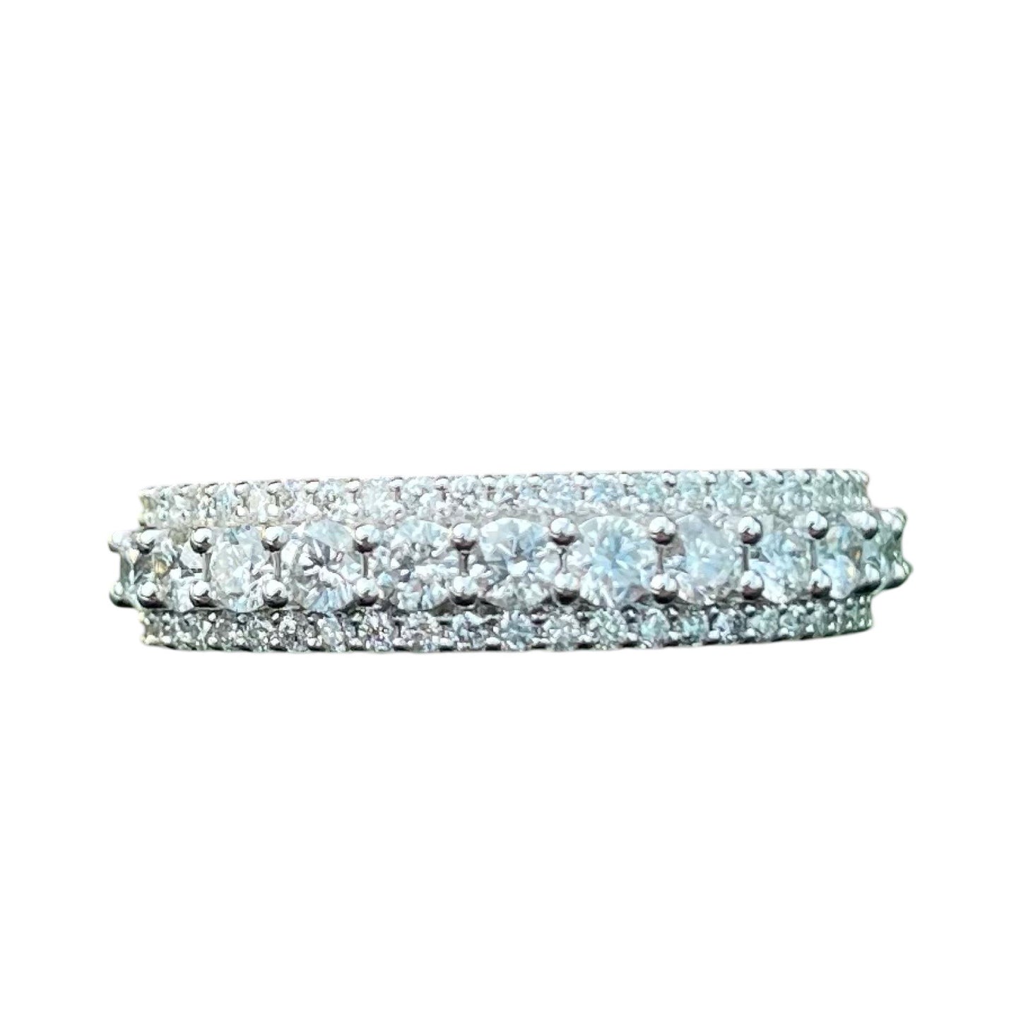 3 Row Round Diamond Band 10kt White Gold 1.65 CTs Diamonds Size 10