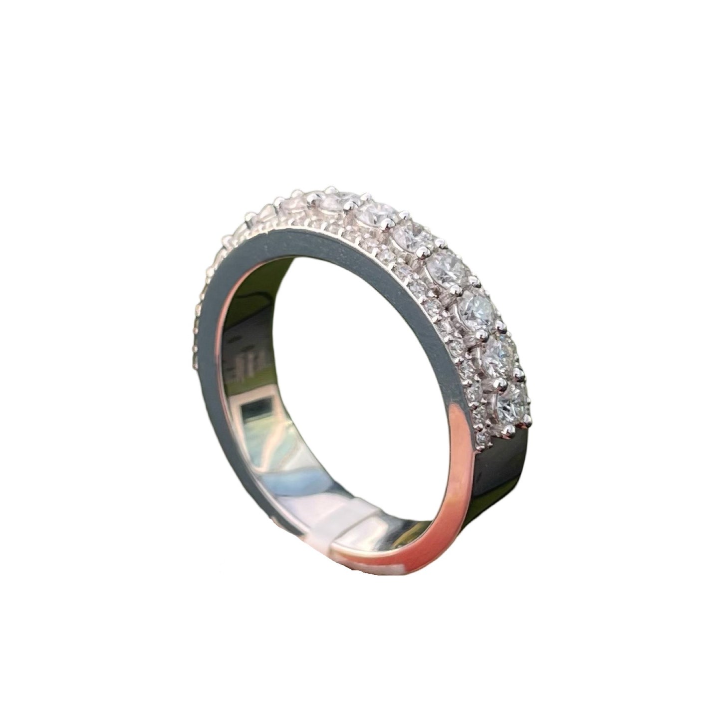3 Row Round Diamond Band 10kt White Gold 1.65 CTs Diamonds Size 10