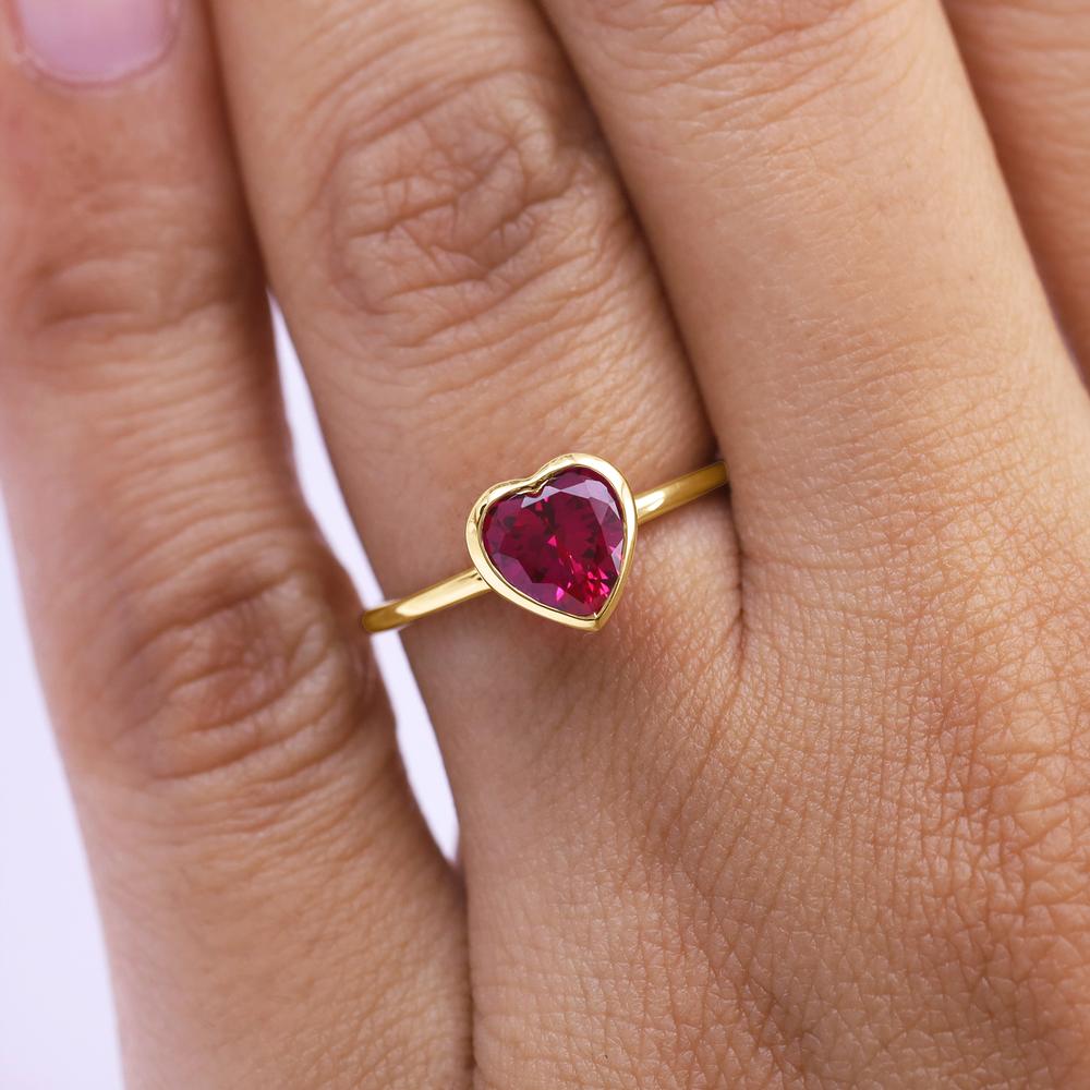 6.5MM Heart Cut IGI Certified Lab Grown Ruby Bezel Set Solitaire Engagement Promise Ring For Women In 14K Solid Gold (SI Clarity, 1.25 Cttw)