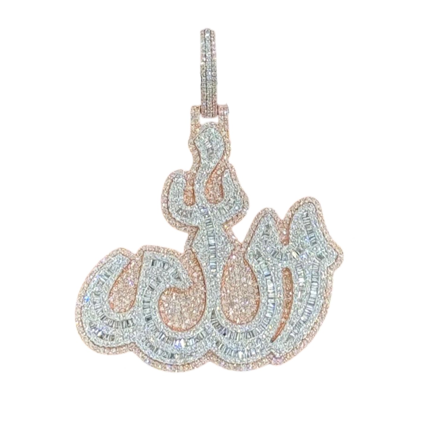 Allah Pendant 10kt Rose Gold Diamond 3.98 CT 1.8”