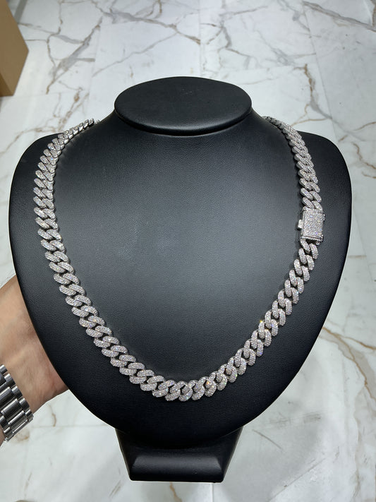 Cuban Necklace 10mm Natural Diamond Pave Set 10kt White Gold