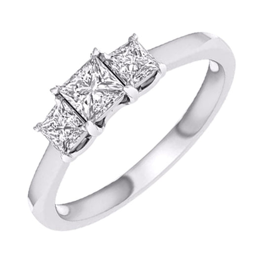 14 Karat White Gold 1.00 Carat Diamonds (Lab Grown Diamond) Three Stone Ladies Ring-0227825-WG