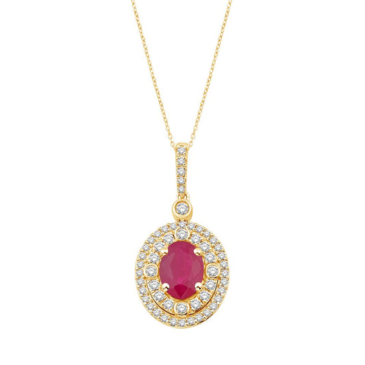 14 Karat Yellow Gold 1.63 Carat Diamonds (1.10 CTR) Oval Pendant With Chain-0832271-YG