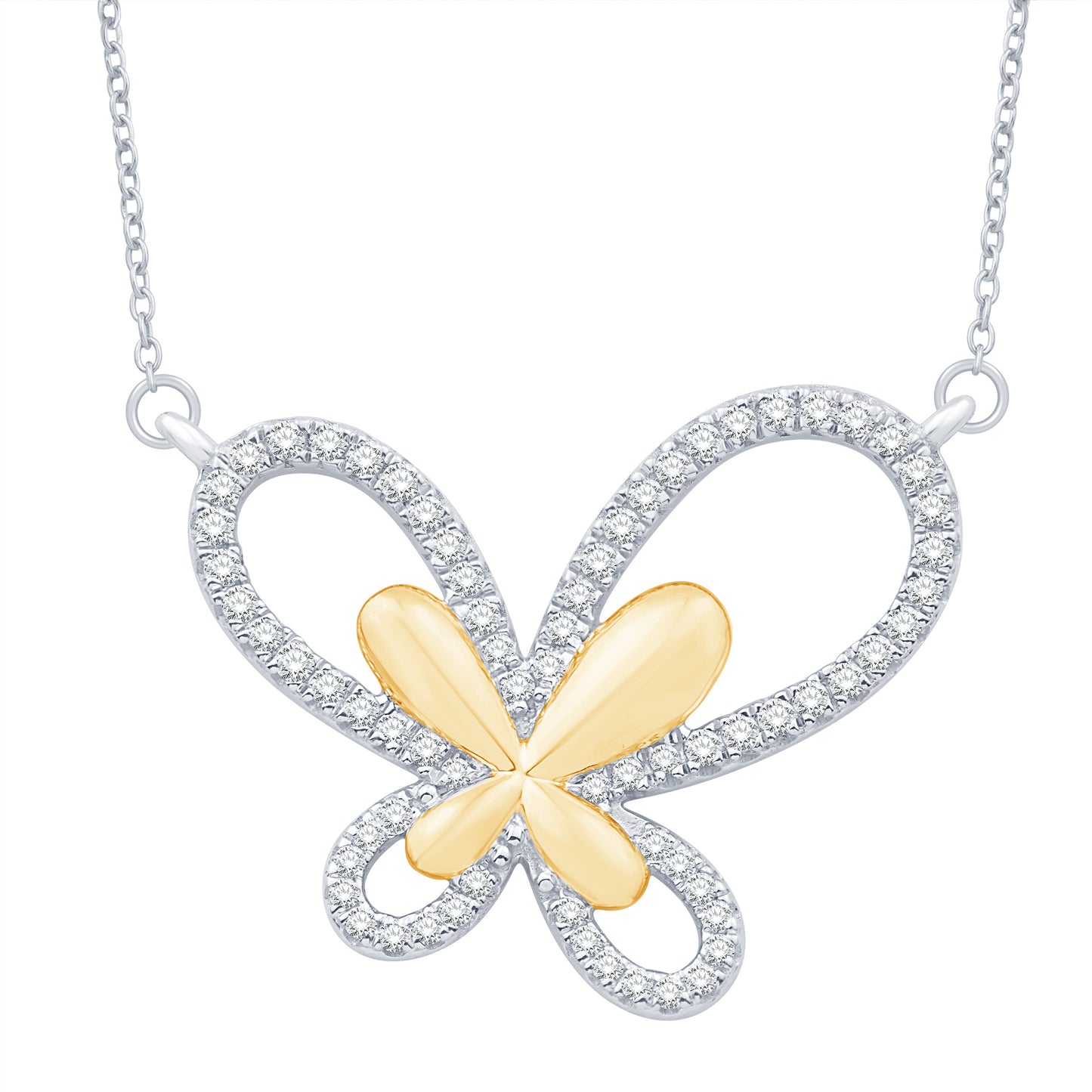 10 Karat Two-Tone (White and Yellow) Gold 0.31 Carat Diamonds Butterfly Pendant With Chain-0832302-WY