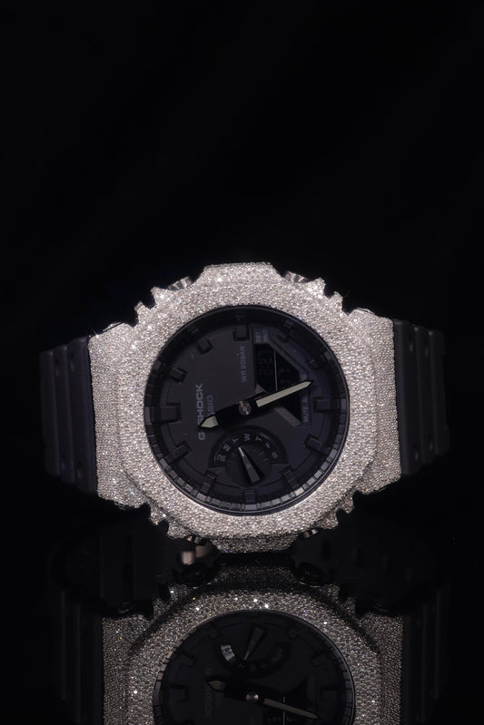 Casio G-Shock G-2100 White Iced Out Diamond Watch 5 CT Diamonds