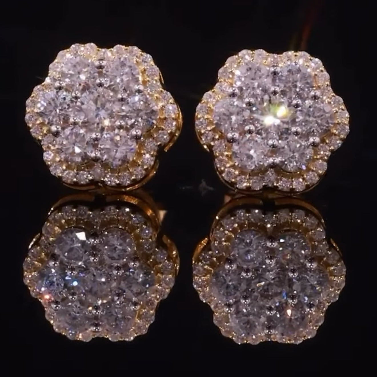 1 CT Natural Diamond Flower Stud Earrings in 10KT Yellow Gold | ATL ...