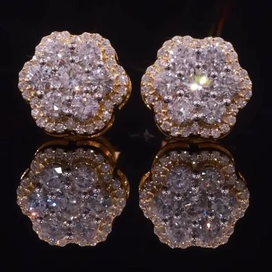 Flower Diamond Earrings Solitaire 7.5 mm / 1.00 CT / 10kt Yellow Gold