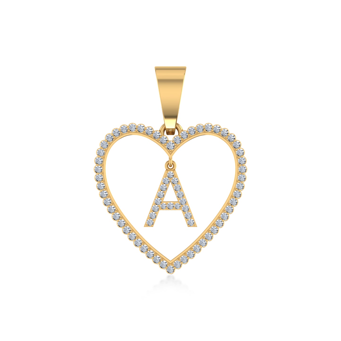 10K Yellow Gold Diamond Initial Heart A Letter Pendant 1/4 CTTW