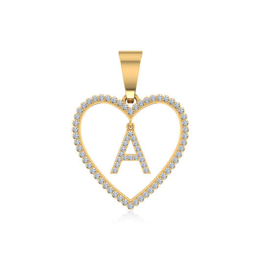 10K Yellow Gold Diamond Initial Heart A Letter Pendant 1/4 CTTW