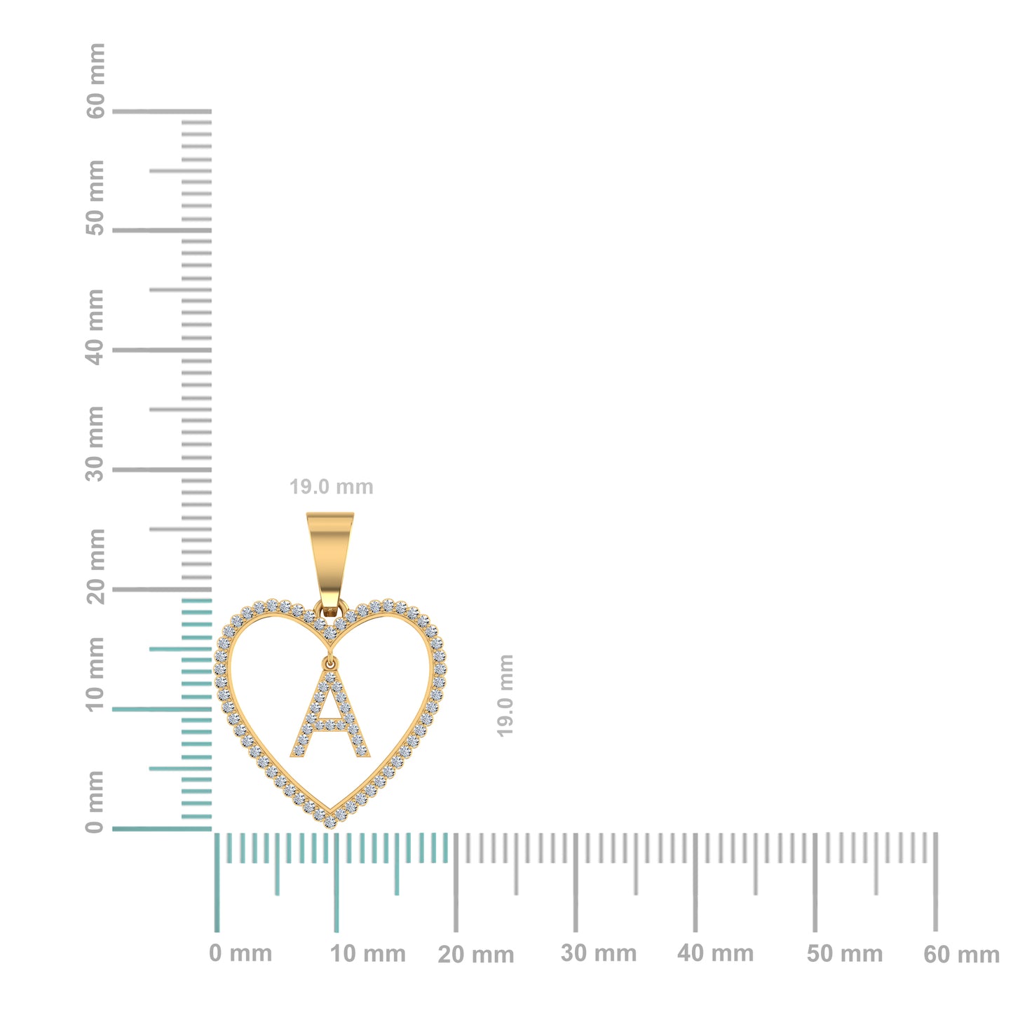 10K Yellow Gold Diamond Initial Heart A Letter Pendant 1/4 CTTW