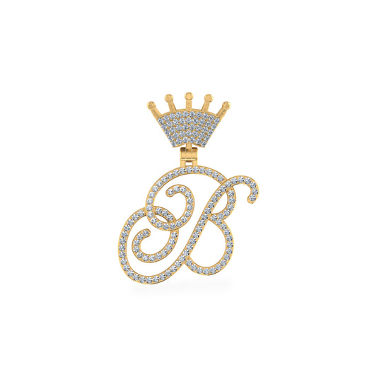 10K Yellow Gold Round Diamond Crown B Letter Initial Pendant 1/4 Cttw