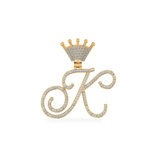10K Yellow Gold Round Diamond Crown K Letter Initial Pendant 1/4 Cttw
