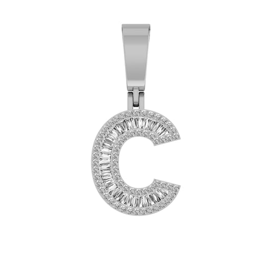10K White Gold Baguette Diamond Initial C Letter Pendant 3/8 Cttw