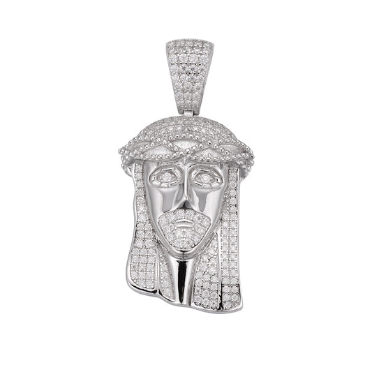 S.Silver Moissanite Jesus Face 3d Enamel Religious Pendant 1 Cttw RP