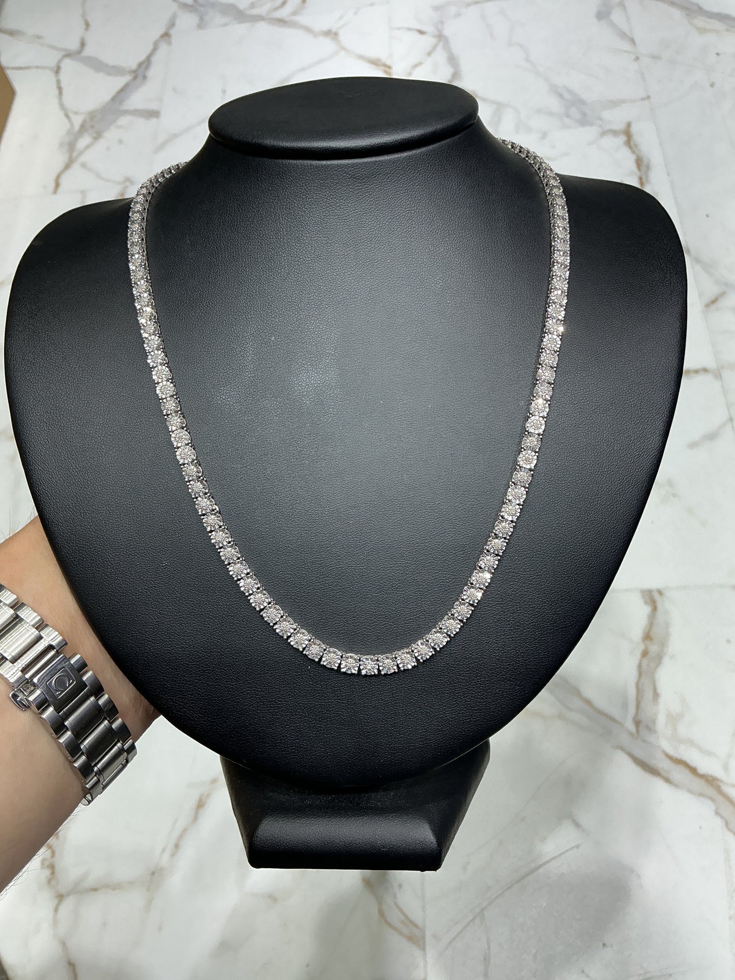 Tennis Necklace 4mm Natural Diamond Illusion Set S925 Rose Gold