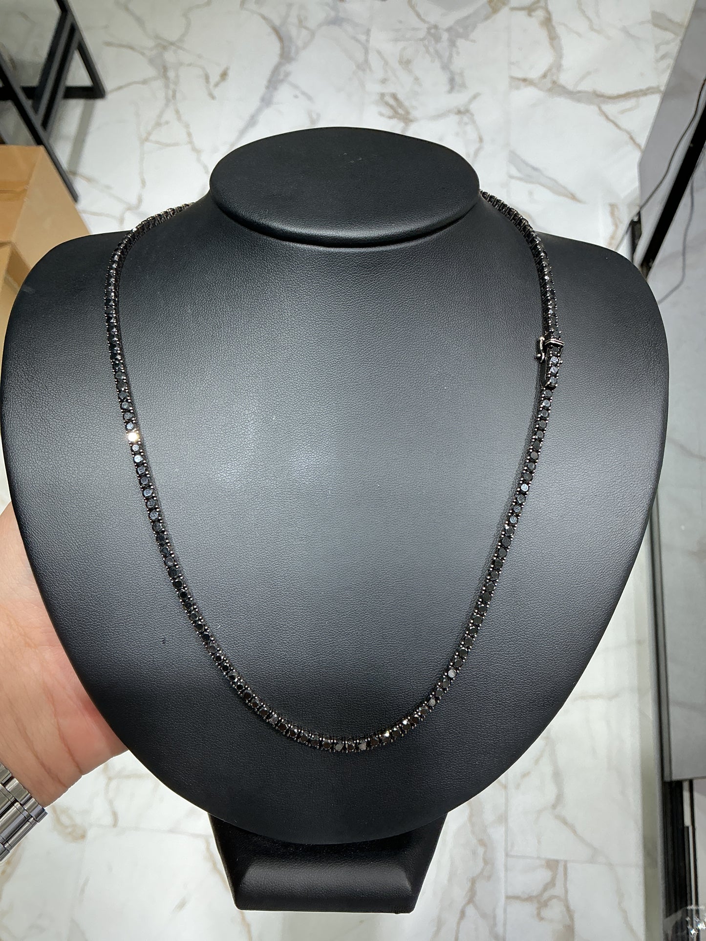 Tennis Necklace 3mm Black Natural Diamond Set 10kt gold