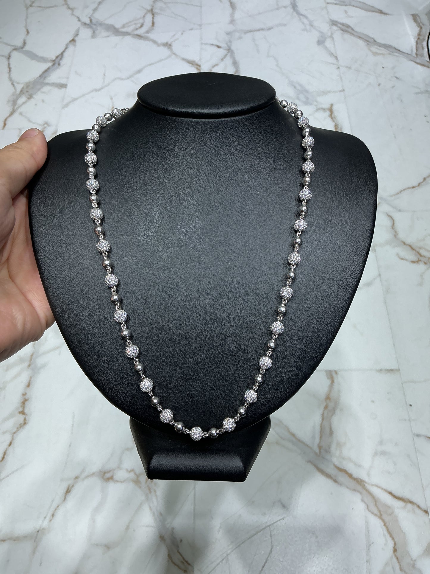 Bead Necklace 6mm Lab Diamond S925 Silver
