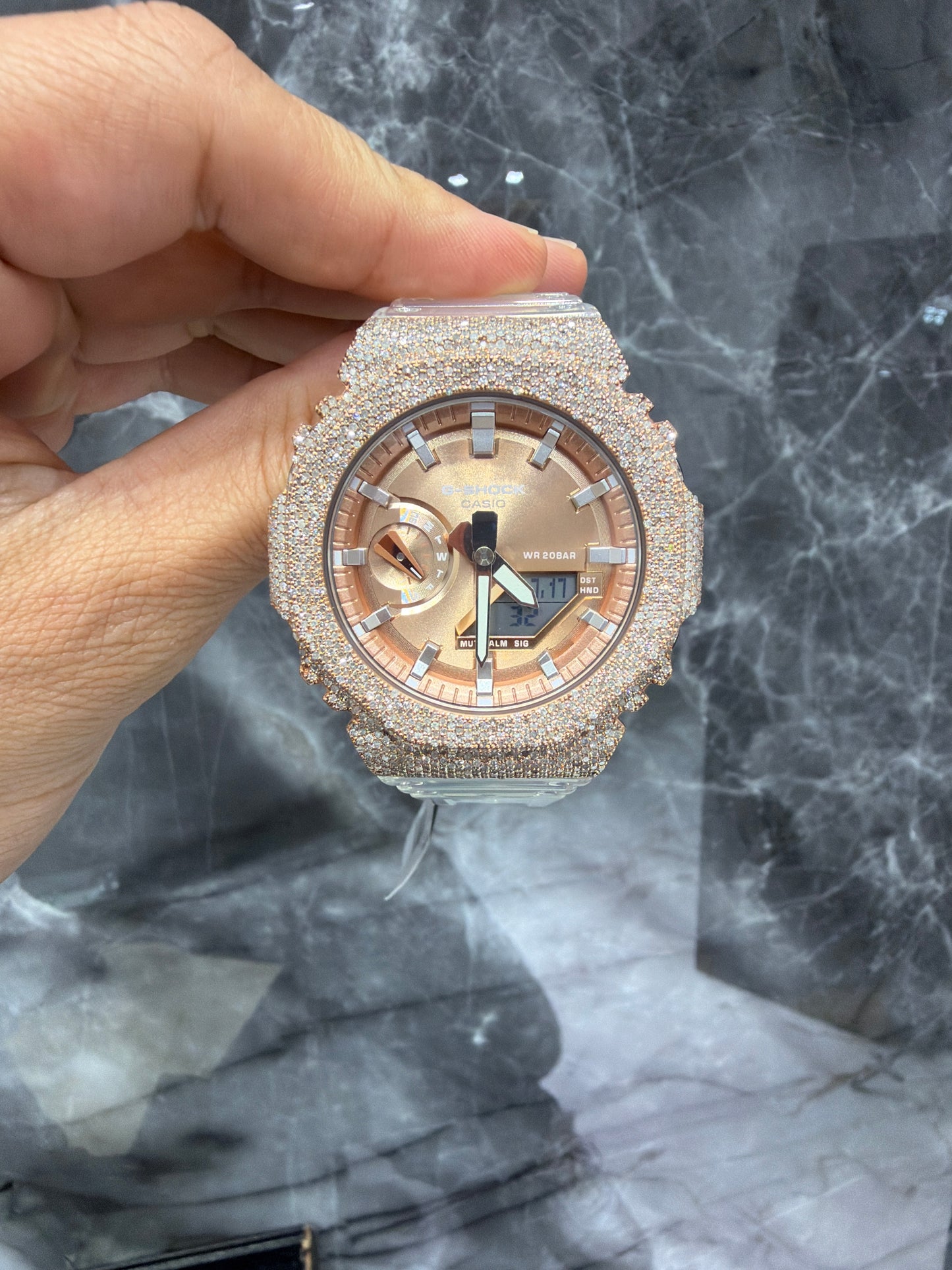 Gshock Black Natural Diamonds 5 ct Rose and White Rhodium Casio 2100