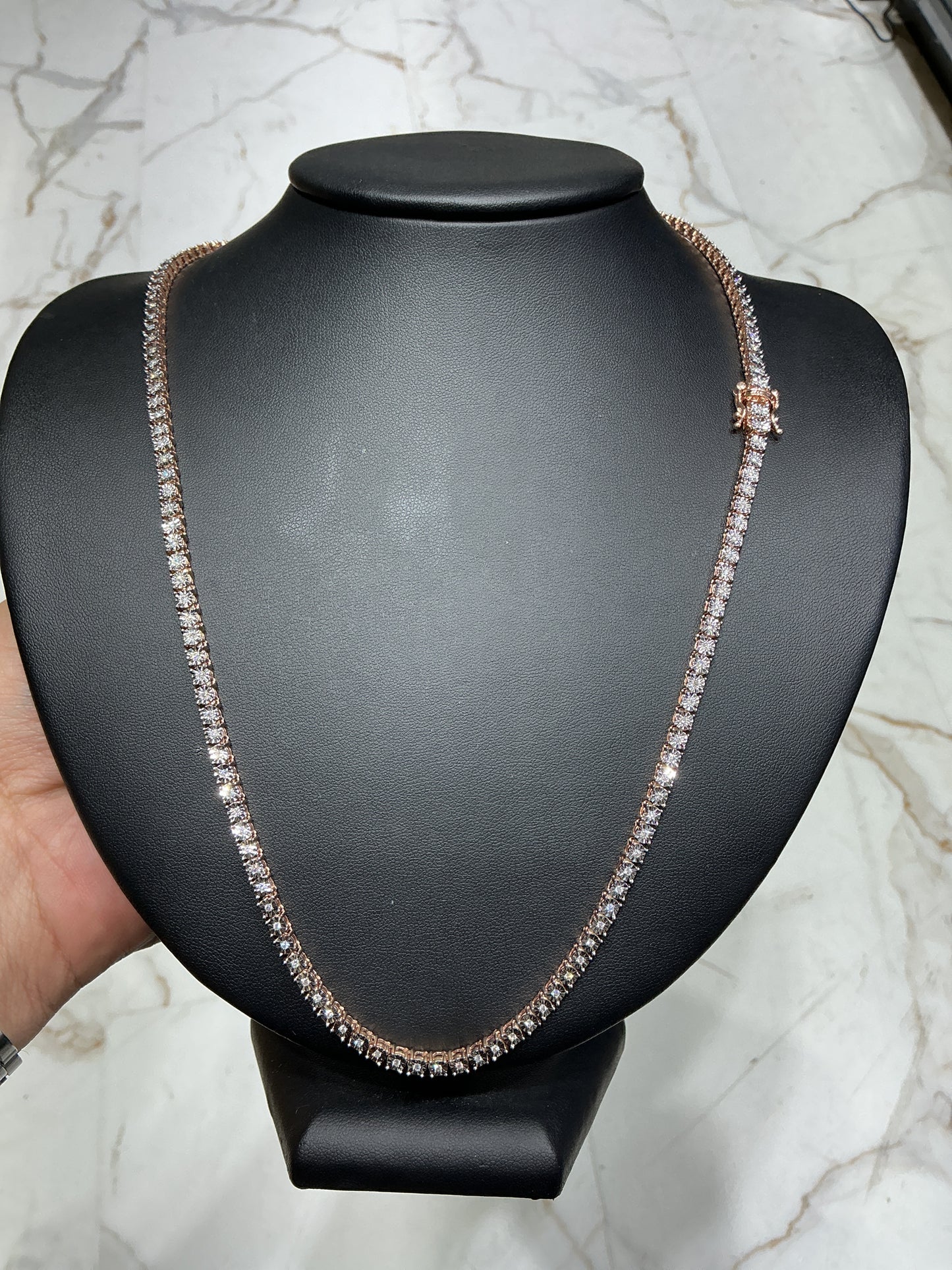 Tennis Necklace 3.3mm Natural Diamond Illusion Set 10kt Rose Gold