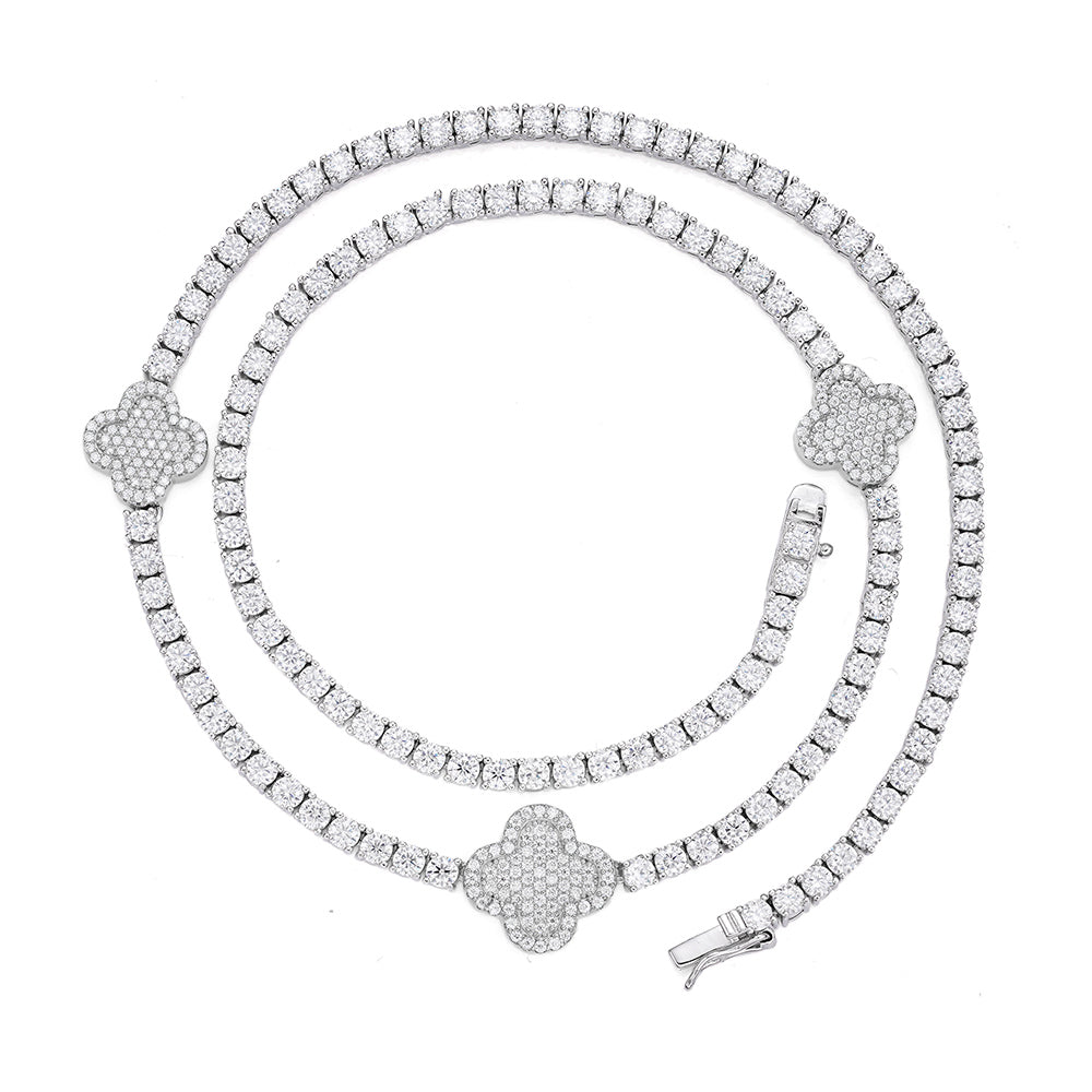 S.Silver Round Moissanite 15mm Designer With 3mm Tennis Chain 18 Inch Necklace RP 1 Cttw