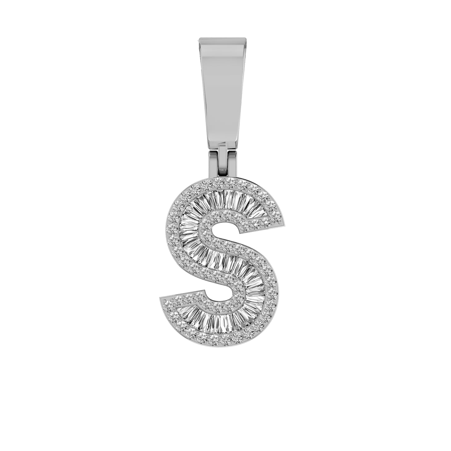 10K White Gold Baguette Diamond Initial S Letter Pendant 1/3 Cttw