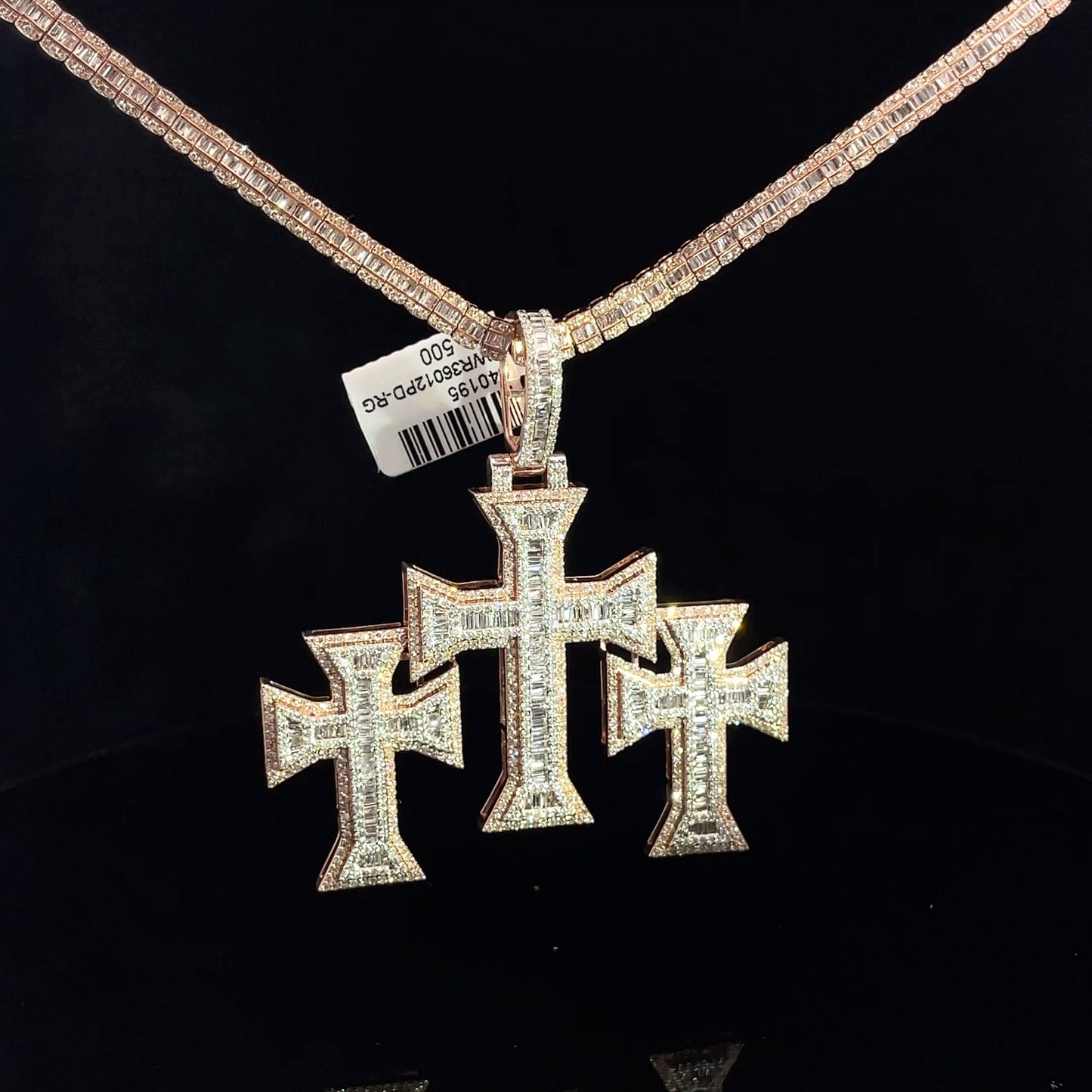 Triple Cross Natural Diamonds Baguettes 10kt Rose Gold Twotone