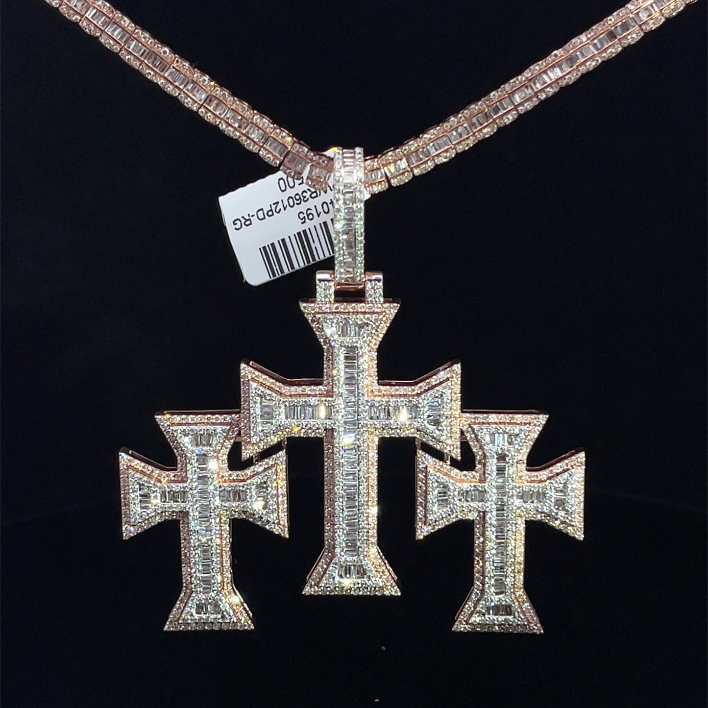 Triple Cross Natural Diamonds Baguettes 10kt Rose Gold Twotone