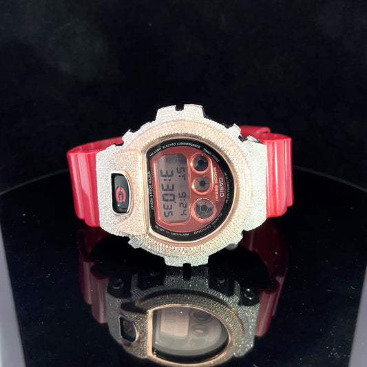 Gshock Red Natural Diamonds 5 ct Rose and White Rhodium Casio 6900