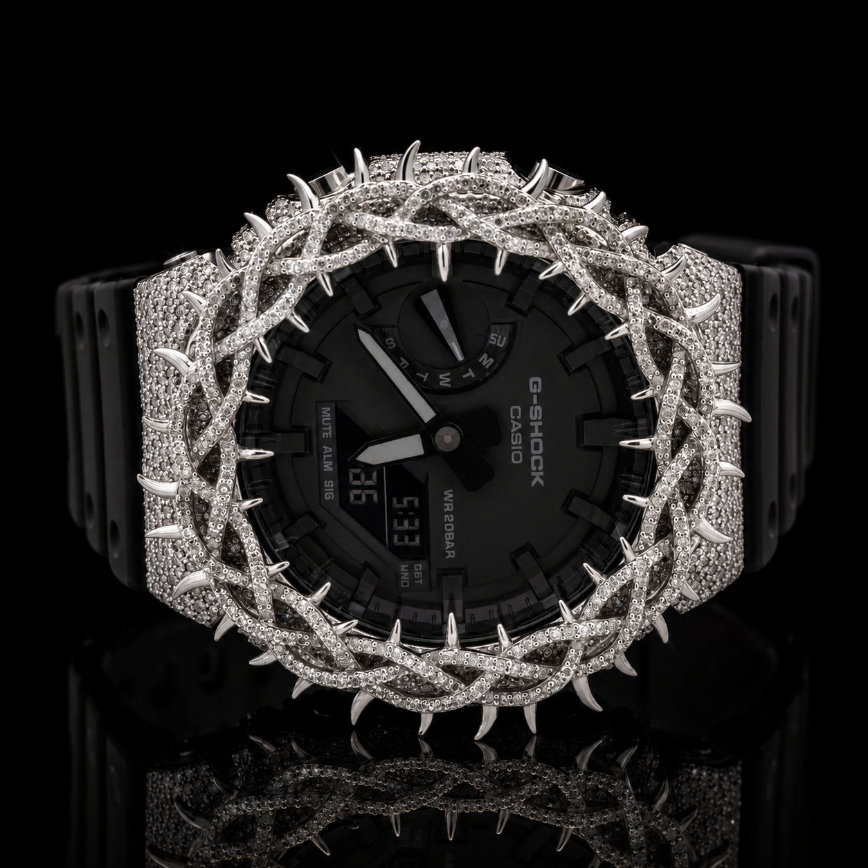 Casio G-Shock G-2100 White Iced Out Diamond Watch 5 CT Diamonds