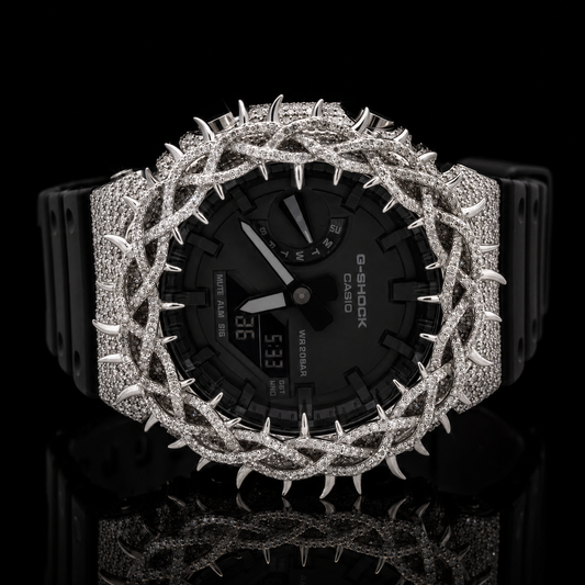 Casio G-Shock G-2100 White Iced Out Diamond Watch 5 CT Diamonds
