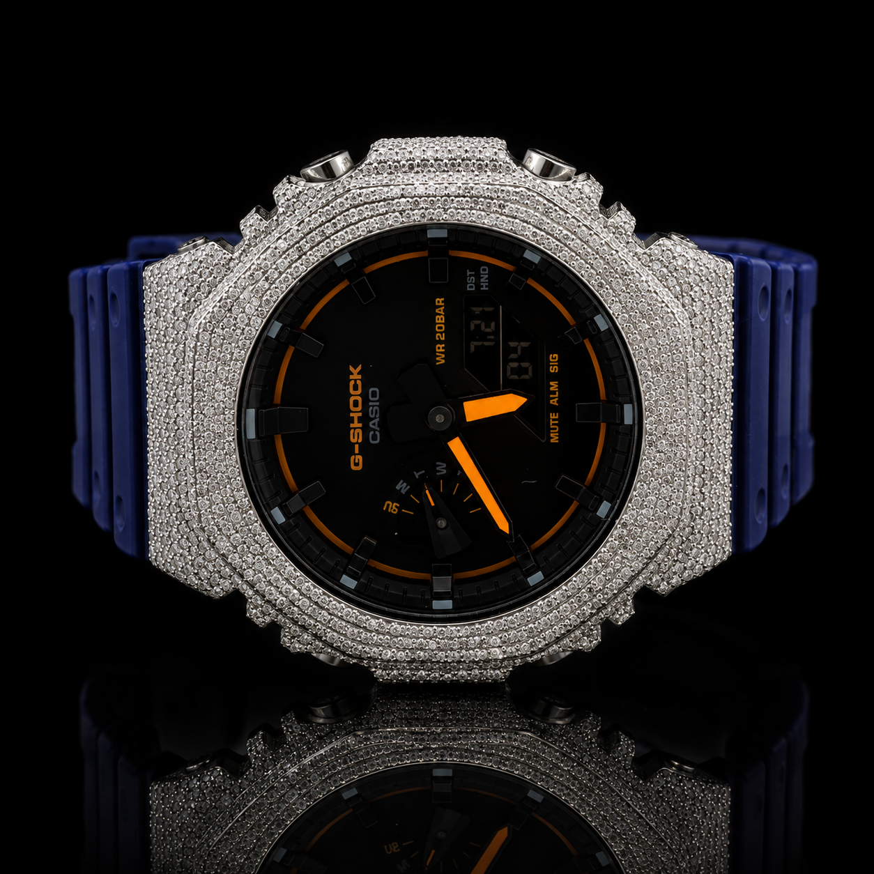 Casio G-Shock G-2100 White Iced Out Diamond Watch 5 CT Diamonds