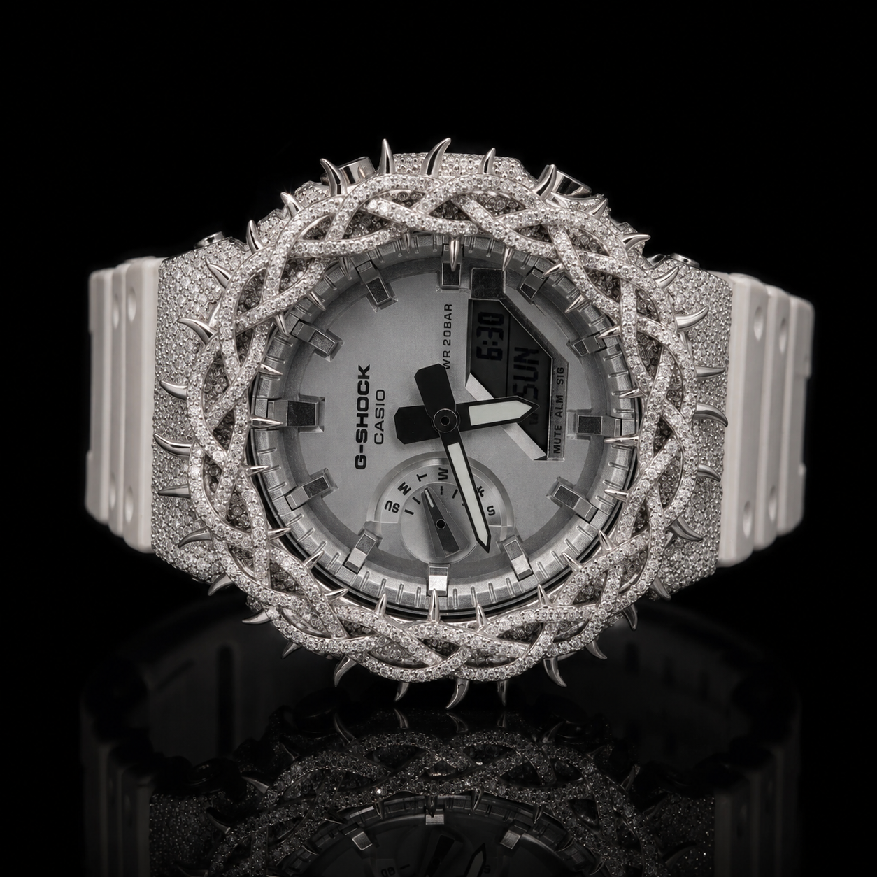 Casio G-Shock G-2100 White Iced Out Diamond Watch 5 CT Diamonds