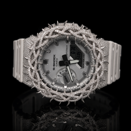 Casio G-Shock G-2100 White Iced Out Diamond Watch 5 CT Diamonds